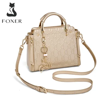 FOXER Elegant Women's Shoulder Handbag Split Leather Fashion Tote Bag Light Luxury Lady Crossbody Bag Best Gift for Wife,Mom