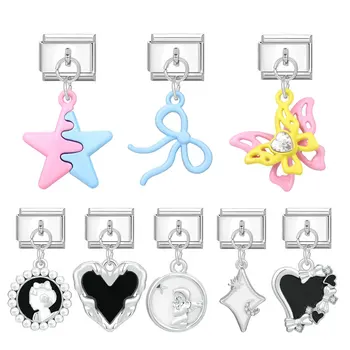 صفار Yolorist-وصلات سحر إيطالية إبداعية مزججة بقوس نجوم ، سوار بدلاية ، فولاذ مقاوم للصدأ ، صناعة مجوهرات تصنعها بنفسك ، 9- 1