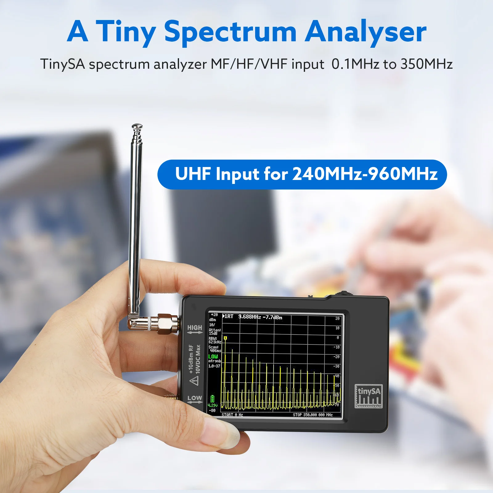 Upgraded Hand held tiny Spectrum analyzer TinySA 2.8" display 100kHz to 960MHz with ESD proteced Version V0.3.1_E 3