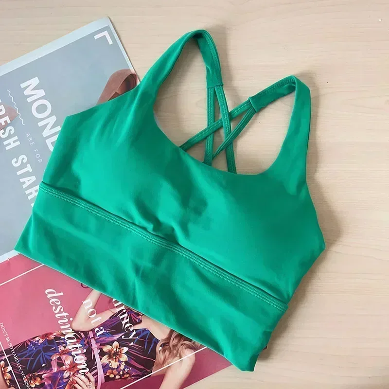 Lemon Women Fixed chest Pad Stretchy Sports Bra Quick-drying Breathable Shock-proof Back Intersect Yoga Bra Gym Exercise Vest