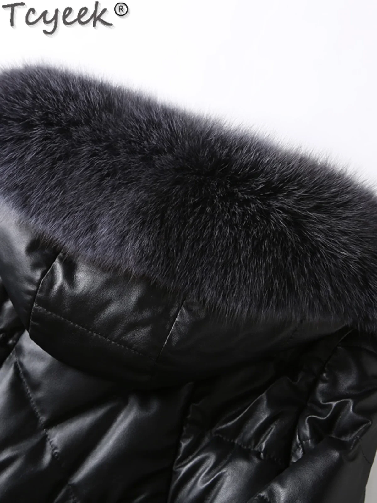 Tcyeek Genuine Leather Down Jacket Female Clothing Warm Fox Fur Collar 2023 Winter Jackets for Women Hooded Sheepskin Down Coat