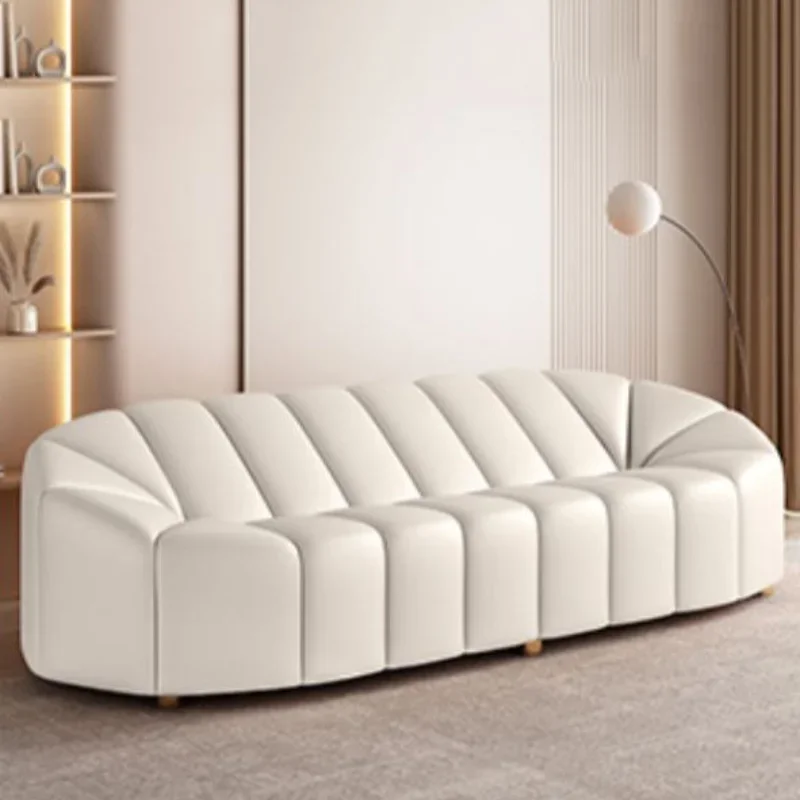 

Nordic Style Leather Sofa Bed Stretch Curved Modern Designer Couch Modular White Soft Canape Chaise Canape Salon Home Furniture