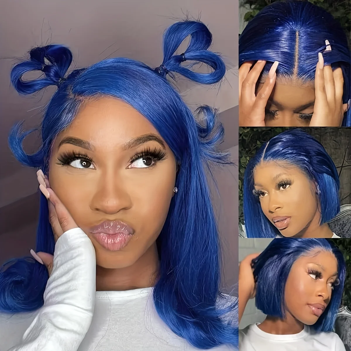 Blue Bob Wig Human Hair 13×4 Transparent Lace Frontal Straight Bob Wigs Pre Plucked 180% Density Short Colored Blue Bob Hair Wig
