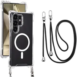 Shockproof Magnetic Crossbody Strap Case with Transparent Clear Cover - S25 (Clear)