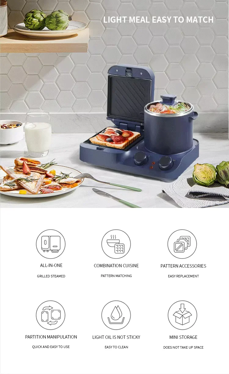 3-in-1 Multifunction Electric Breakfast Maker Machine Toaster Oven with Plastic Housing 3-in-1 Breakfast Essentials 5