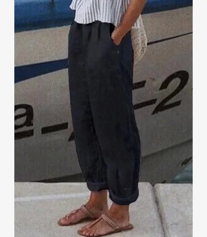 Women Solid Cotton Linen Pants 2023 Summer Vintage Loose Pants Pantalon Streetwear Female Casual Elastic Waist Wide Leg Trousers