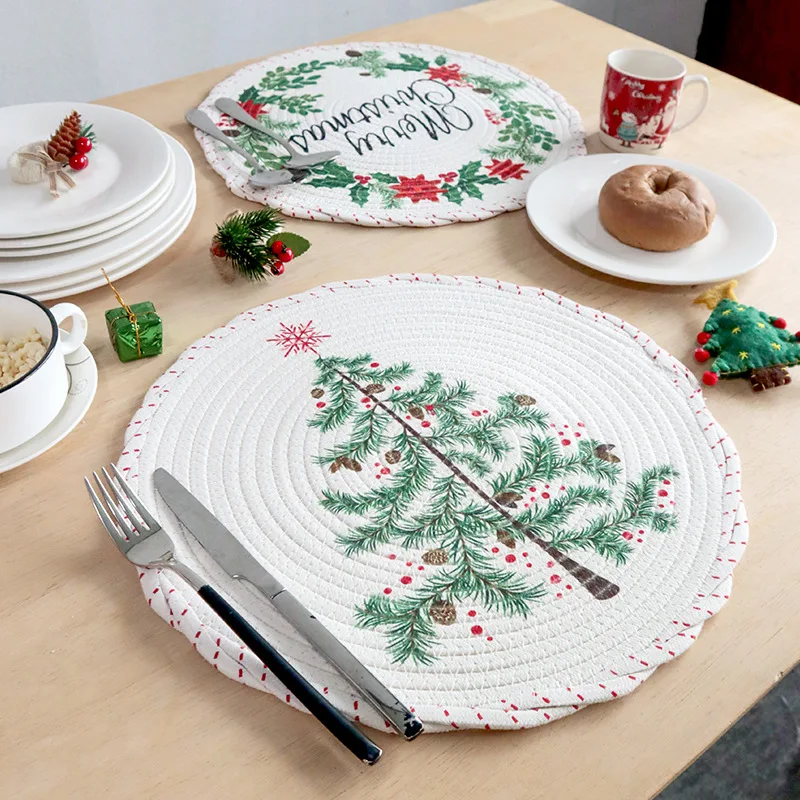 

36cm 14Inch Christmas Insulating Pad Round Placemats Thermal Printed Tablewares Mats