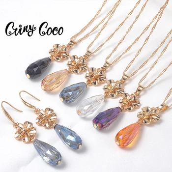 Cring Coco Polynesian Frangipani Earrings Sets Woman Drop Earring Hawaiian Crystal Flower Jewelry Sets 2022 for Women Dropship
