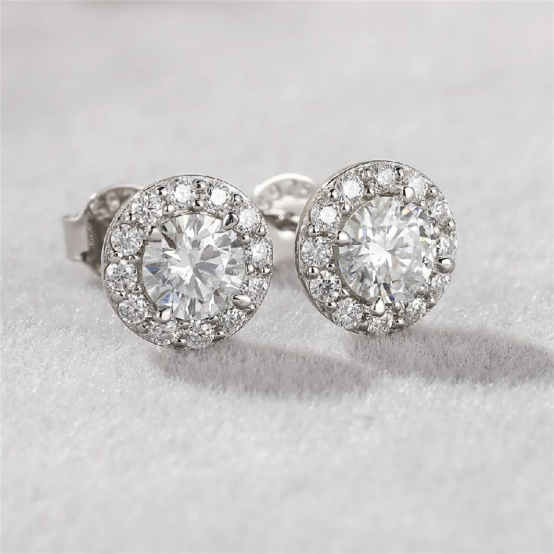 

Real 2ctw Round Moissanite Halo Earrings S925 Silver D Color Moissanite Diamond Stud Earrings White Gold Plated Pass Tester