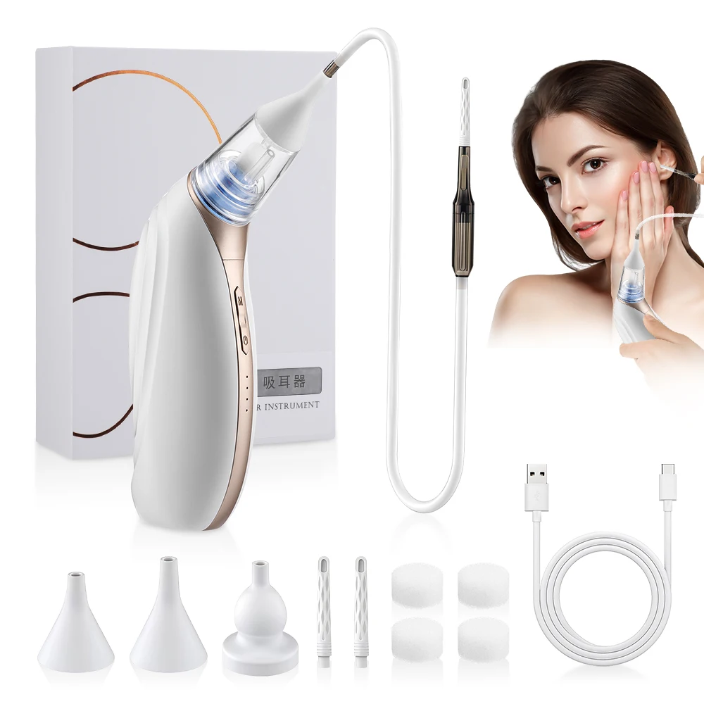 Ear Wax Vacuum Remover 3 Suction Levels Low Noise Rechargeable Ear Wax Removal Kit Nasal Aspirator Ear Cleaner for Adults Kids