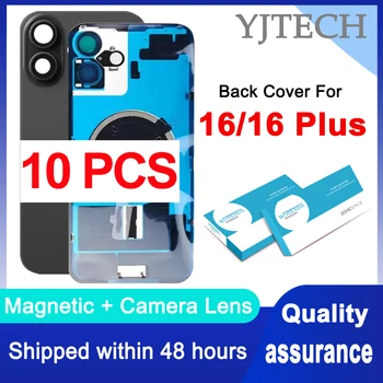 10PCS For iPhone 16 Plus Back Housing Cover With Camera Lens For 16 Battery Glass Rear Door Chassis Frame Bezel Metal Plate