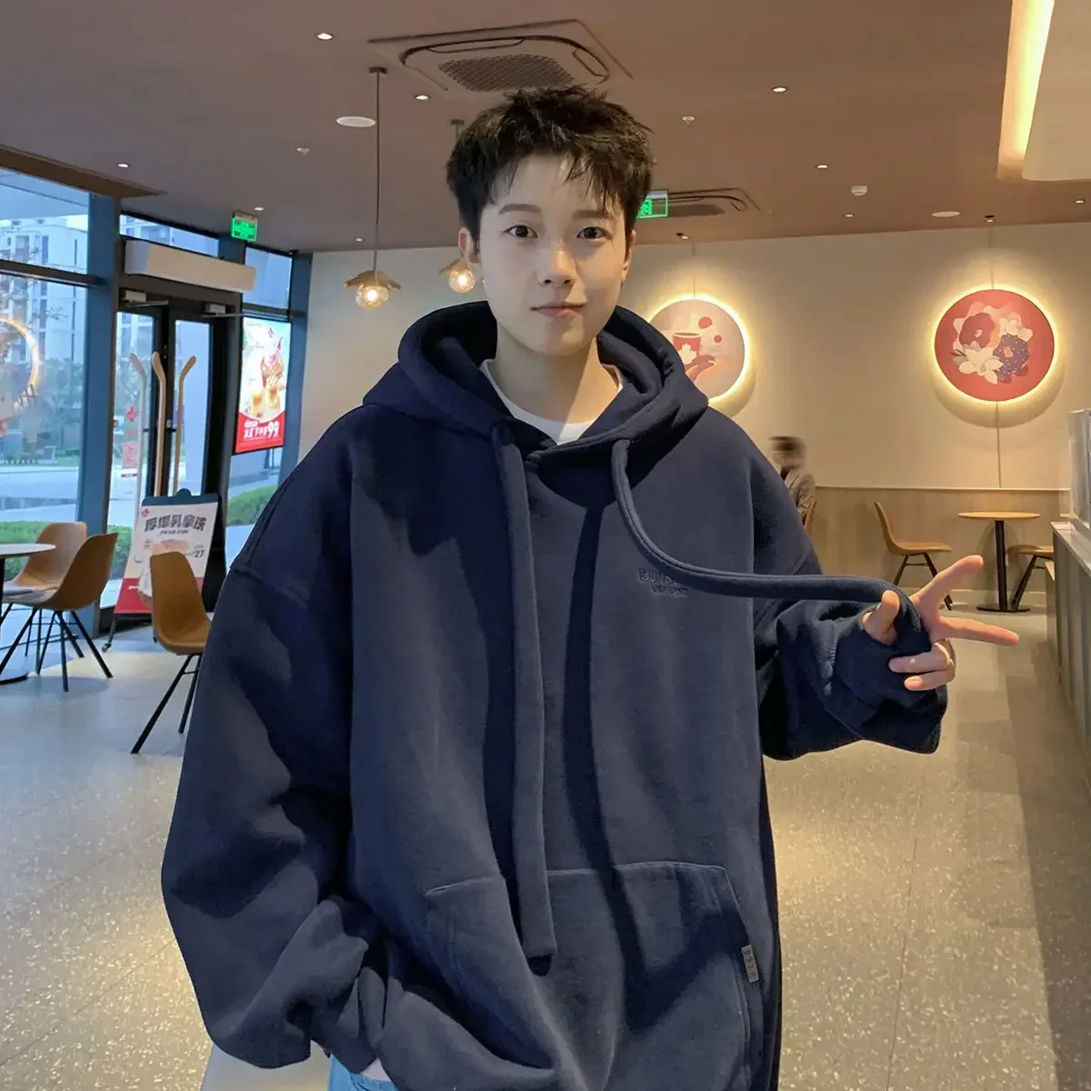 Korean Fashion Hooded Sweatshirt Men's Spring and Fall New Pullover Tops Streetwear Loose Hooded Outerwear Men's Clothing
