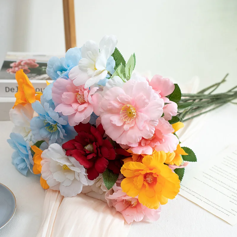 

1pcs Simulation Of Three Peony Fake Flower Branches Artificial Silk Family Living Desktop Lazy Flower Essential Wedding Decorat