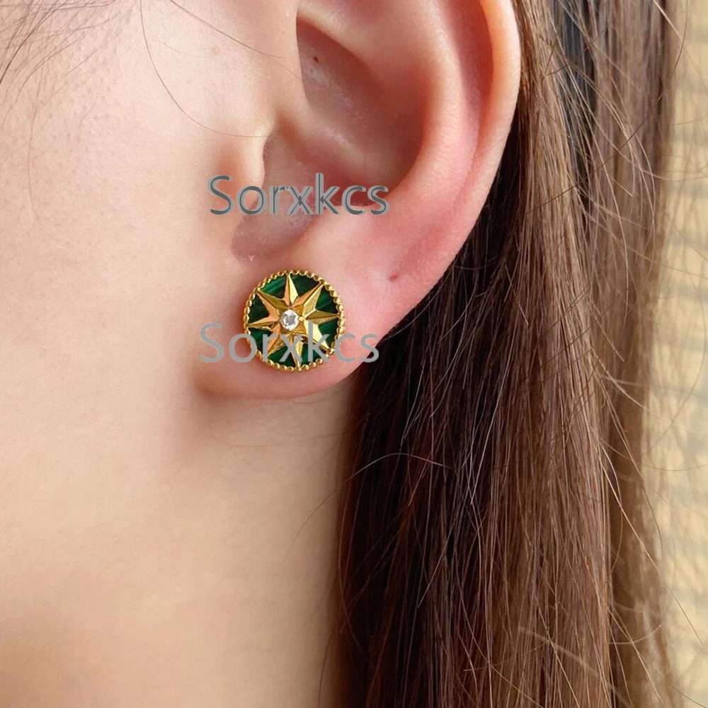 

Sorxkcs 2023 New Eight Pointed North Star Compass Earring for Women Luxury Designer Malachite Green Earrings Brand Jewelry