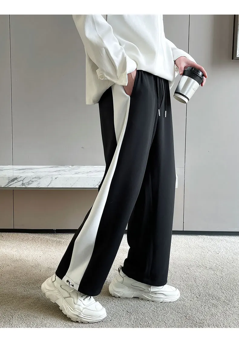 White/Blue/Black Sweatpants Men Fashion Contrast Color Casual Pants Men Streetwear Loose Wide Leg Pants Mens Joggers Trousers business casual pants