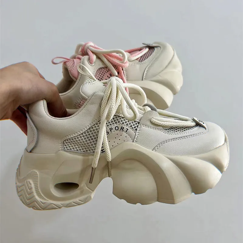 

Женские Дышащие сетчатые кроссовки на платформе, лето 2023, модная спортивная обувь на шнуровке для женщин, увеличенная Женская фотообувь