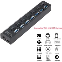 BGGQGG USB 3.0 Hub USB Hub 3.0 Multi USB Splitter 3 Hab Use Power Adapter 7 Port Multiple Expander  USB3 Hub with Switch for PC - Image 4