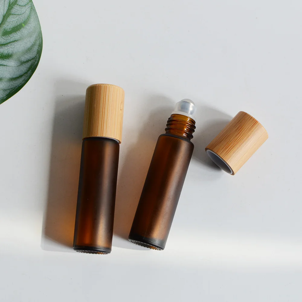 

200pcs WHolesale Roller On Essential Oil Bottle 10ml Matte Amber Roller Ball Bottles Bamboo Lids for Essential Oils 5ml 5ml