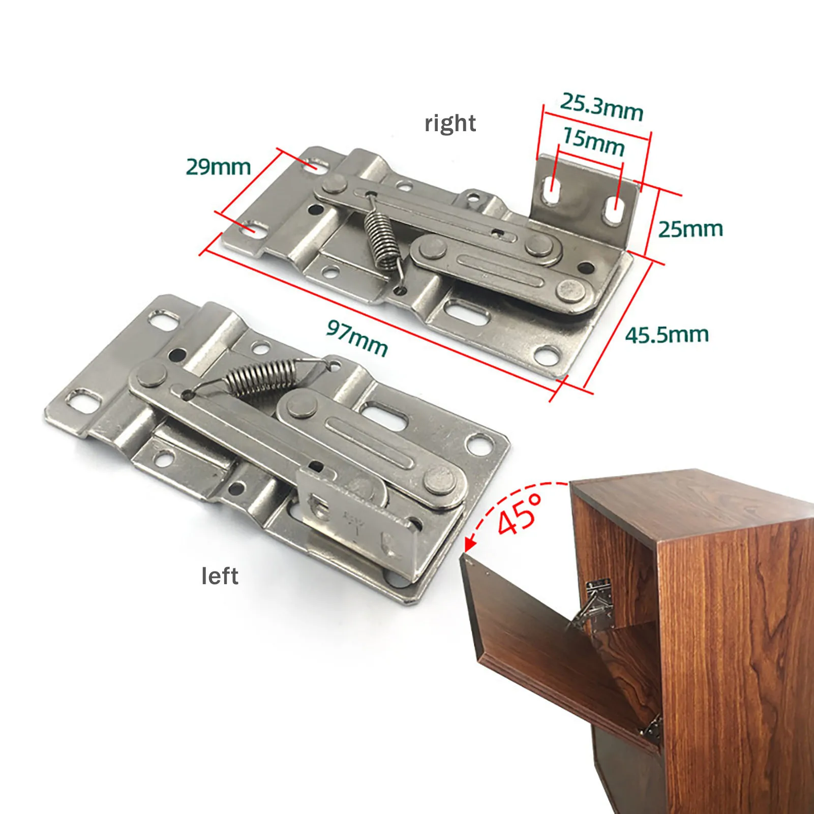 Set of 2 Self-Closing 45° Hinges for Cabinet and Furniture Doors