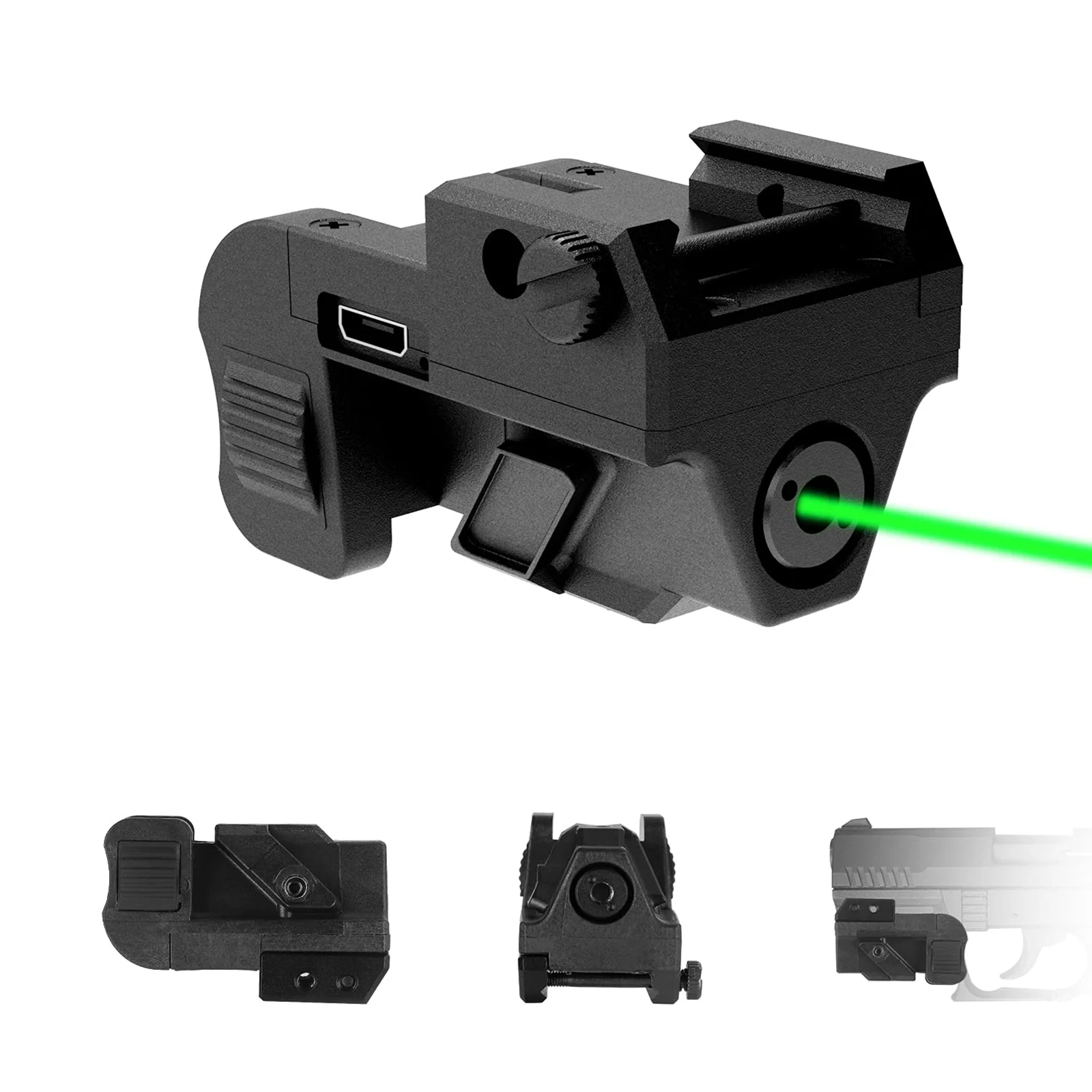 Tactical green laser sight usb recarregável laser picatinny ferroviário