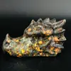 Large Crystal  Dragon Head Skull Statue Natural Gemstone Yooperlite Carved Healing Animal Sculpture Craft Home Room Desk Gift 1