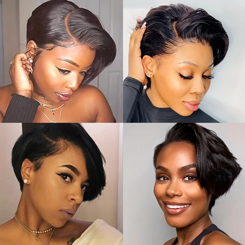 Pixie Cut Wig 13*4*1 Transparent Lace Human Hair Wigs For Women Short Wig Lace Human Hair 150% density 6inch natural look