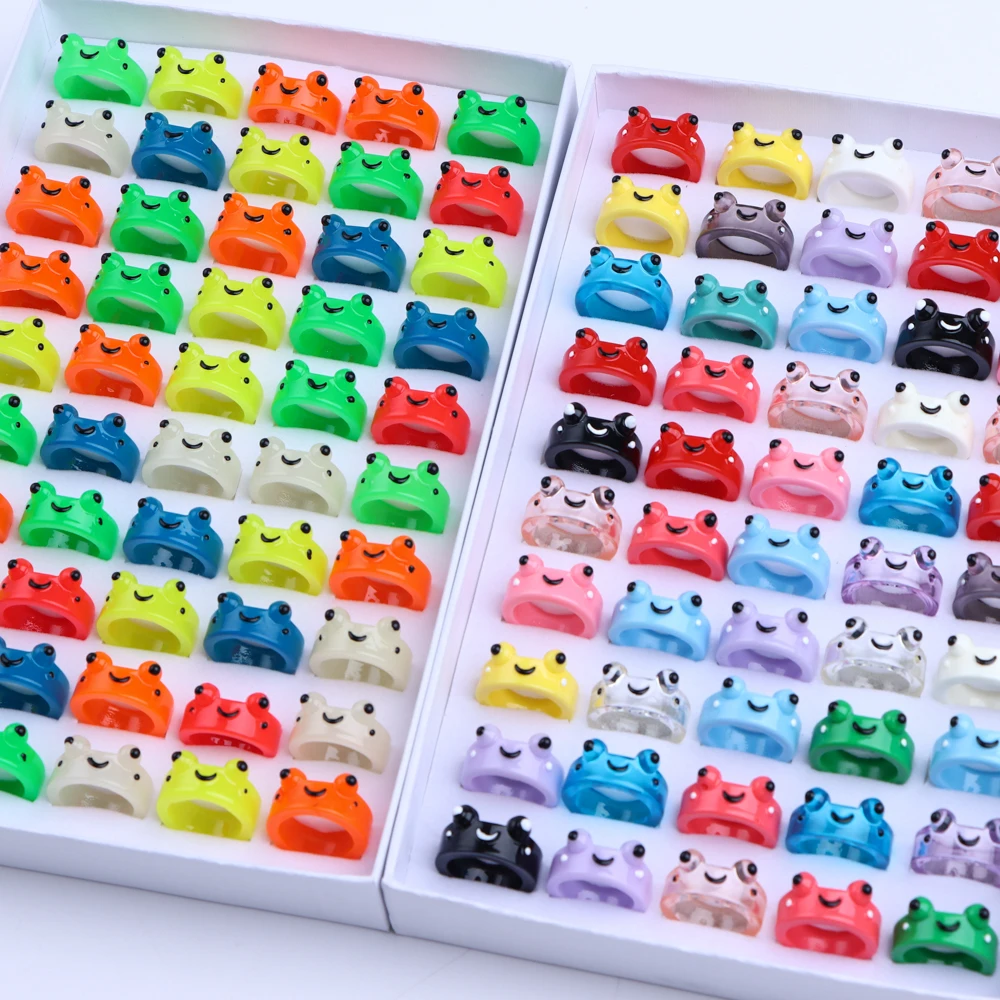10 teile/los Mode bunte leuchtende Frösche Harz Ring Frauen Mädchen niedlich lustig Cartoon Tier leuchten im dunklen Schmuck Party Geschenk – Detail 4