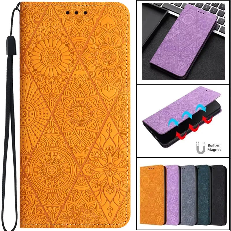 Vintage Flower Magnetic Leather Wallet Book Cover Case