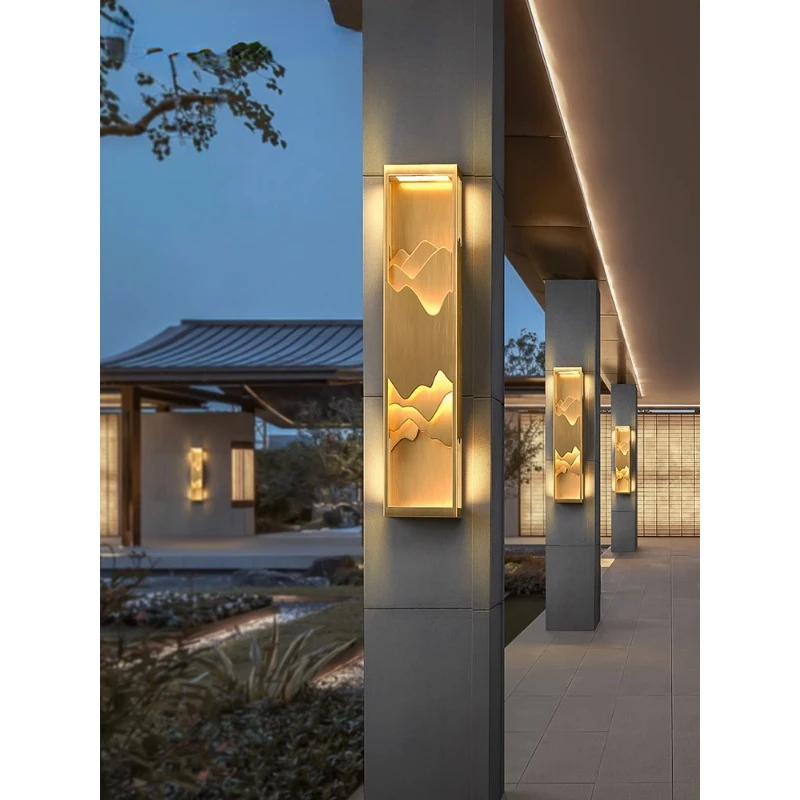 

Outdoor wall lamp, solar powered villa door wall lamp, all copper pillar wall lamp, new Chinese courtyard lamp, landscape wall l