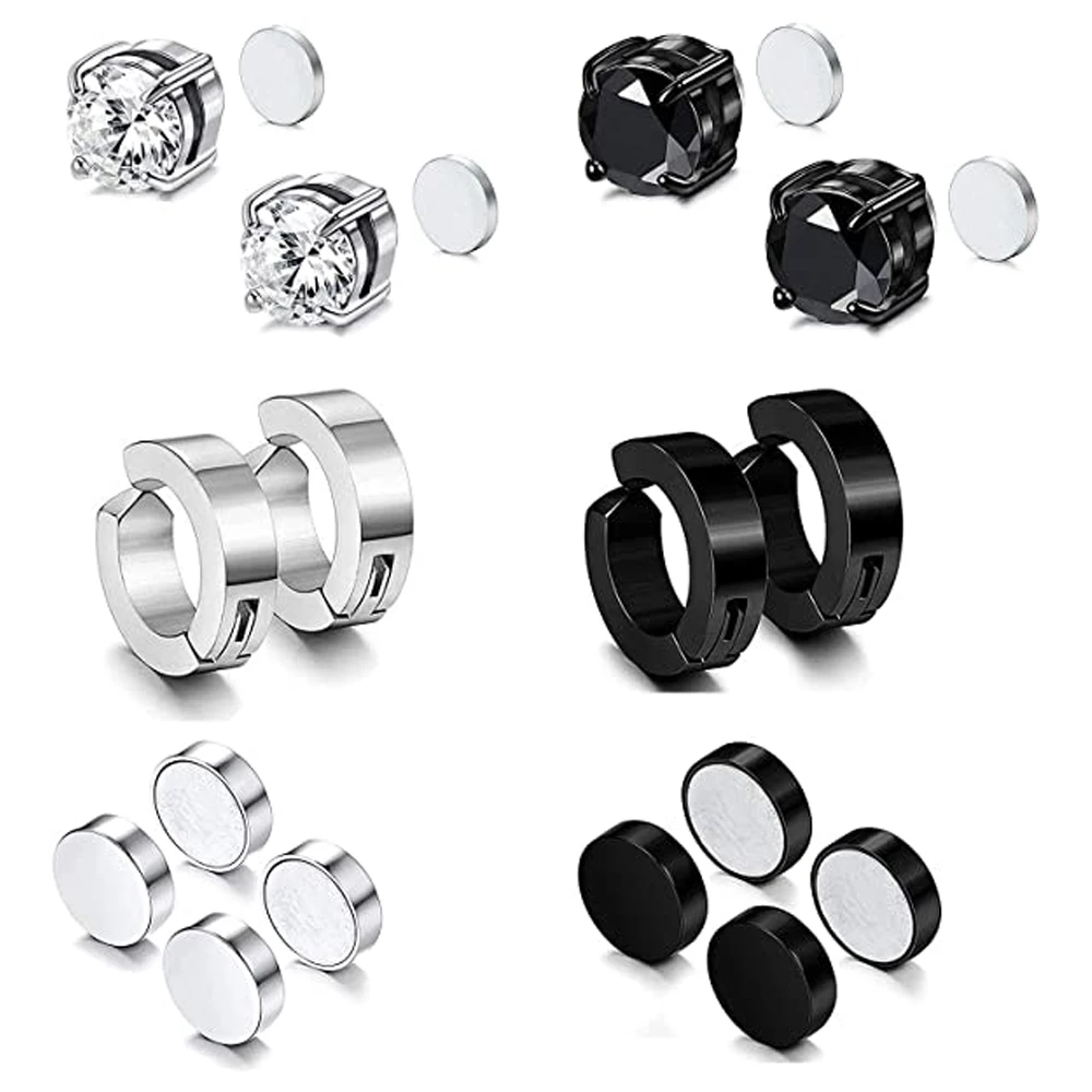 8 Paia Orecchini Magnetici In Acciaio Inox - Non Piercing, Rotondi, Per Uomo E Donna - Foto 2