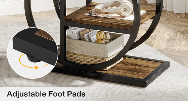 Wood Sofa Side Table with Geometric Metal Frame