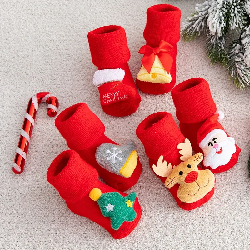 thumbnail image 5 of Calcetines para niños y niñas, antideslizantes, de algodón, con estampado para bebés y recién nacidos, calcetines cortos para Navidad, 5 of 6