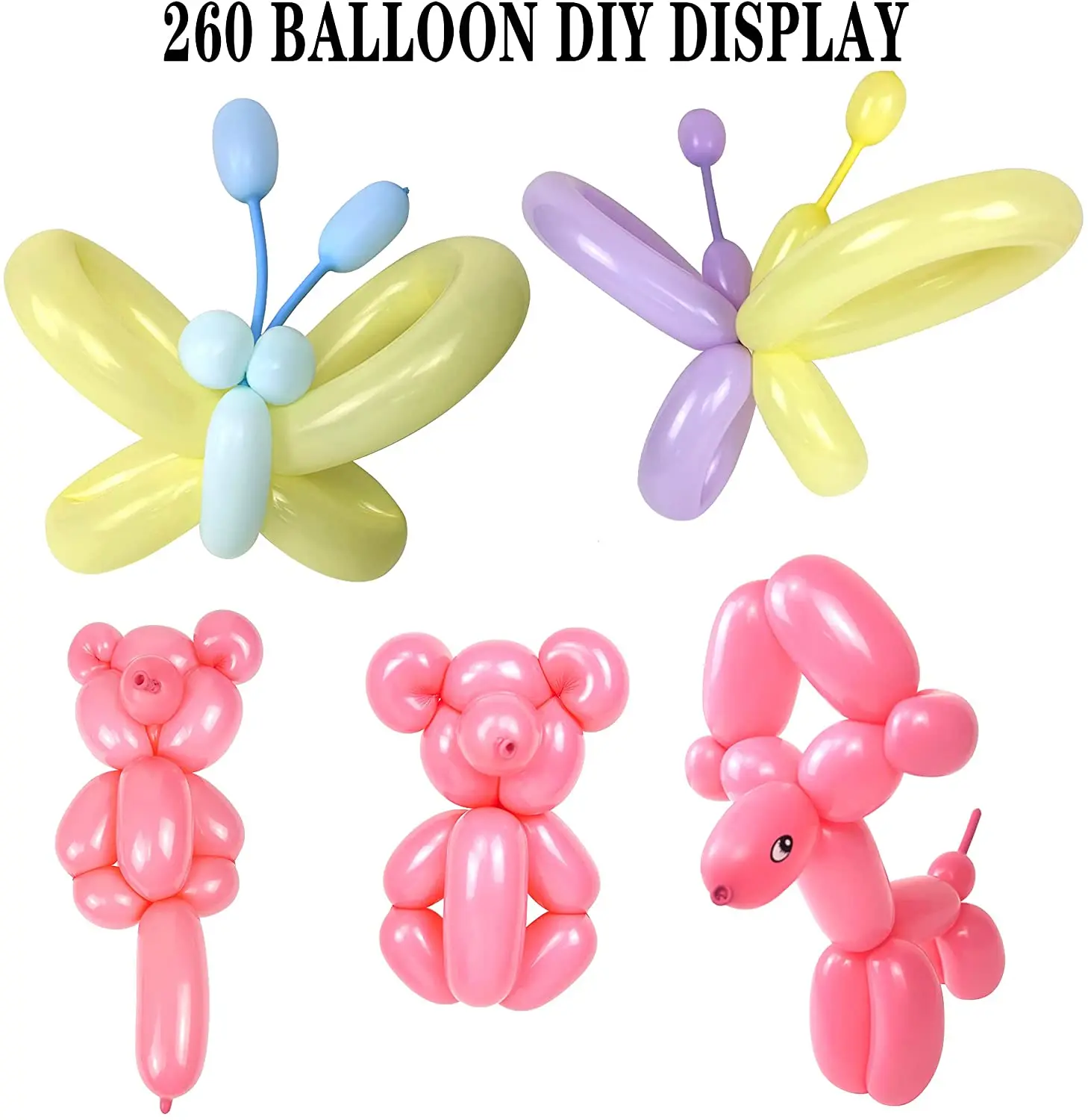 100 pièces longs ballons métalliques, ballons torsadés longs ballons  magiques 260Q ballons longs en latex pour torsader des fleurs d'animaux,  décorations de ballons de fête (coloré)