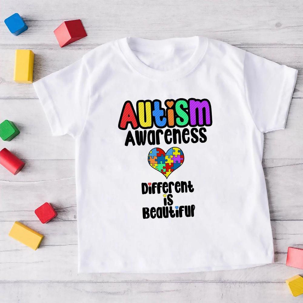 Autismo Consapevolezza Bambini Tshirt Bambino T-Shirt Ragazzo Ragazza Vestiti Autismo Cuore Chilld Camicia Cura Per Pazienti Autistici Bambini Tee