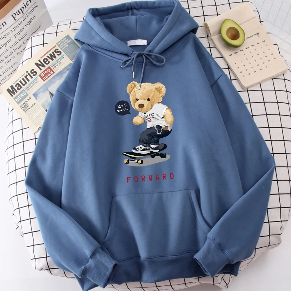 

Let'S Move Skateboarding Teddy Bear Man Hoodie All-Match Harajuku Hoodies Vintage Fashion Hooded Casual Oversized Streetwear