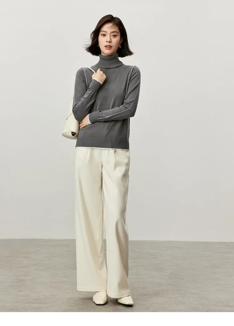 Turtleneck Sweater gray    Women’s wool blend long sleeves pullover knitted Tops for woman Winter soft warm Jumpers Womens sweaters in dark grey  #W43E56257