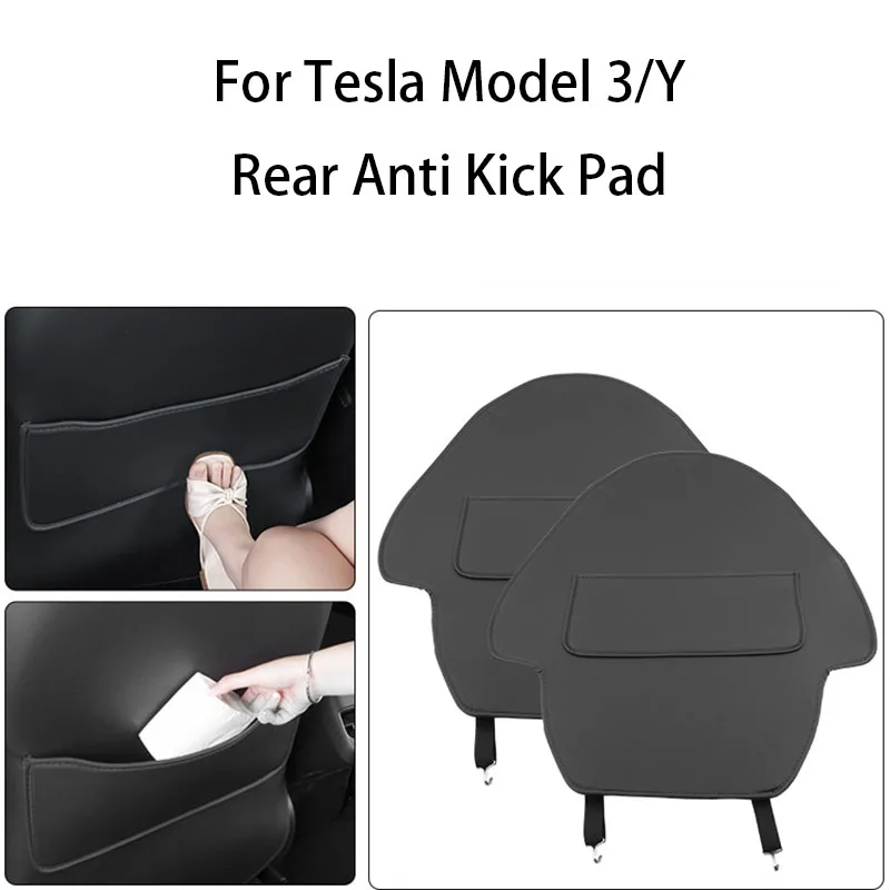 Seat Back Protective Mat for Tesla Model 3 Y Leather Car Anti Kick Pad Protector Child Anti Dirty Car Interior Accessories 2023 car logo leather seat backrest anti child kick pad waterproof anti dirt scratch mat for citroen c4 c1 c3 c6 c5 c elysee vts c4l