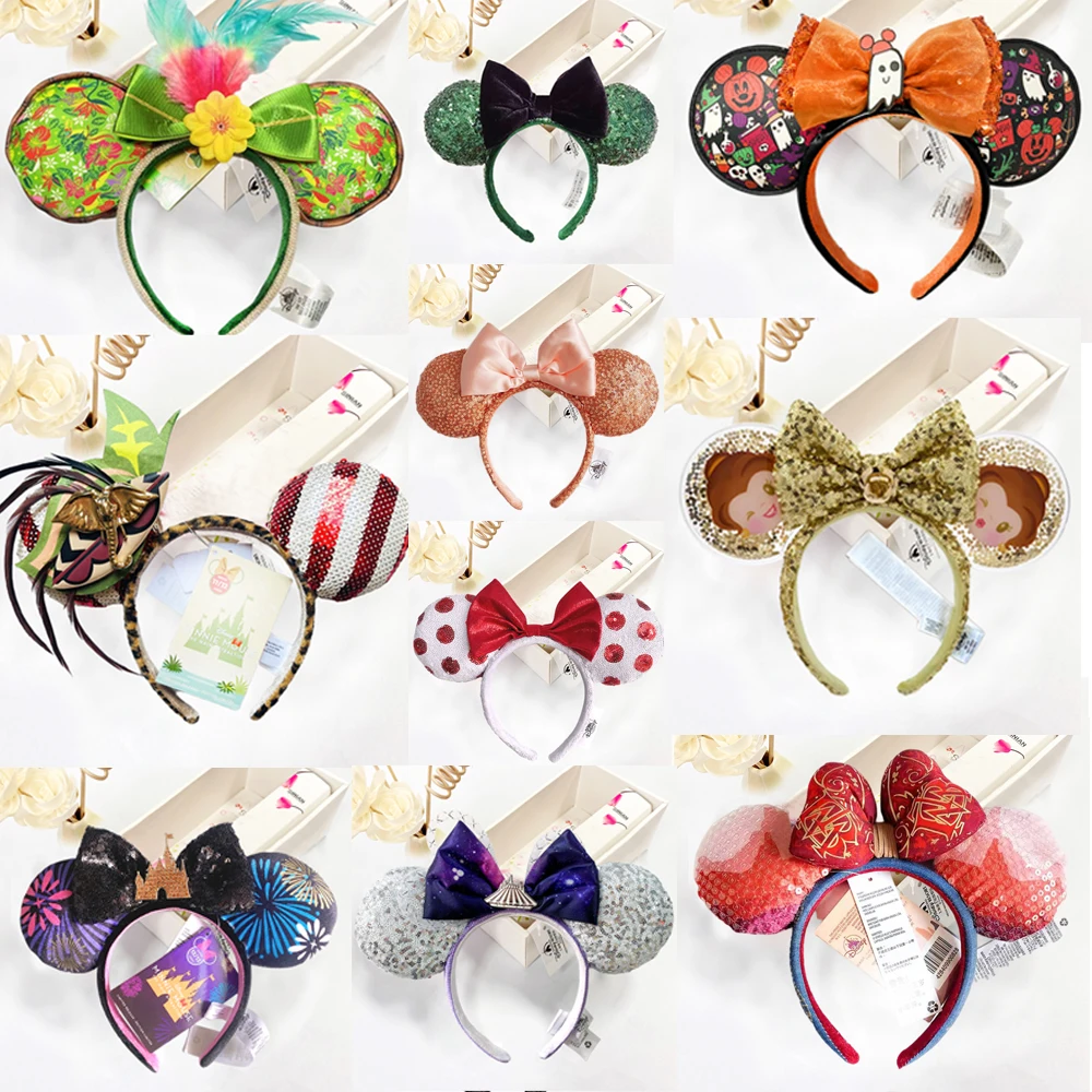 Disney Mickey Ears Headband Plush Minnie Mouse Big Sequin Bows EARS COSTUME Headband Cosplay Plush Adult Kids Headband