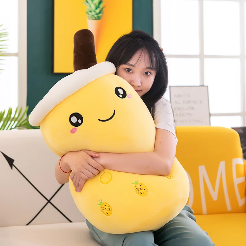 Strawberry Milk Tea Kawaii Plush Hug Cushion – Soft and Cute Bubble Tea Plushie Gift
