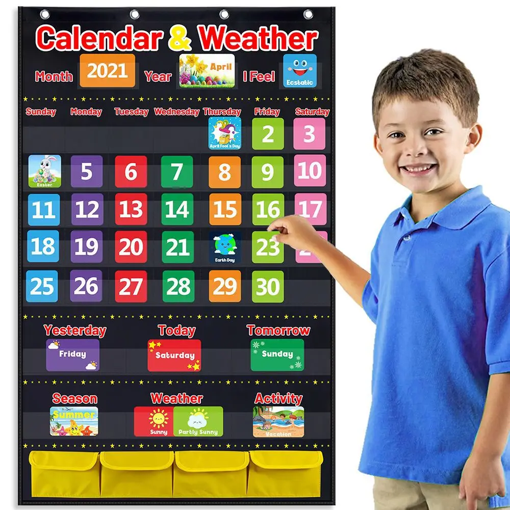 

Wall Hanging Calendar for Kids and Preschool Illustrated Weather and Seasons Educational Posters and Charts for Home and School