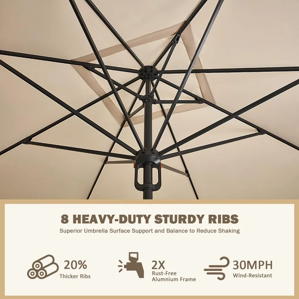 Patio Umbrella, 13.1' x 13.1' Aluminum Large Umbrella Umbrella Base, Heavy Duty Umbrella for Garden, Deck and Park Pool, Beige 4