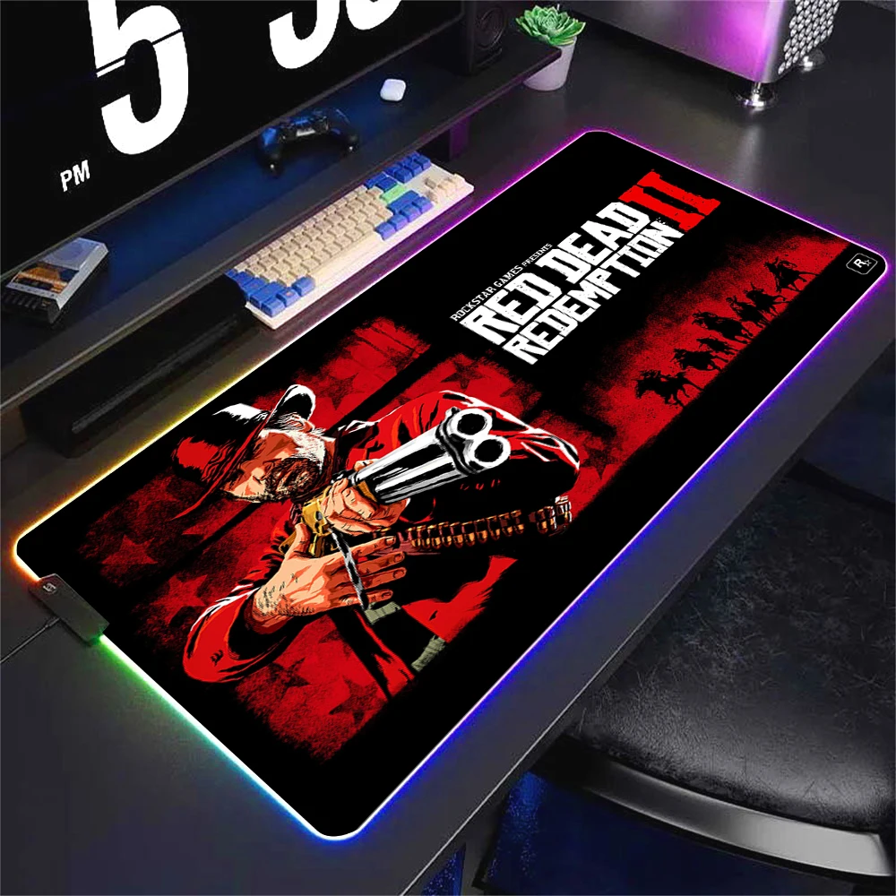 thumbnail image 1 of Alfombrilla de ratón de Anime Red Dead Redemption 2 RGB colorida para juegos, alfombrilla grande para juegos XL con luz LED, alfombrilla para ratón para ordenador, alfombrilla para escritorio para jue, 1 of 5