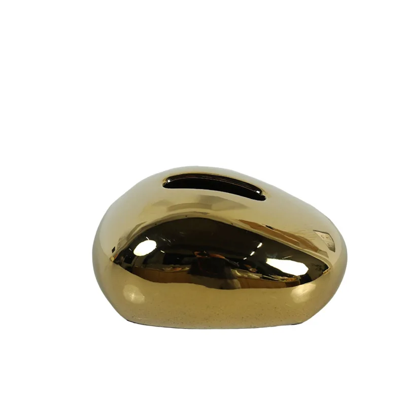 Gold Ceramic Tissue Box Pebble Ellipsoid Desktop Storage Container Toilet Paper Holder Napkin Holder Kitchen Organizer 6