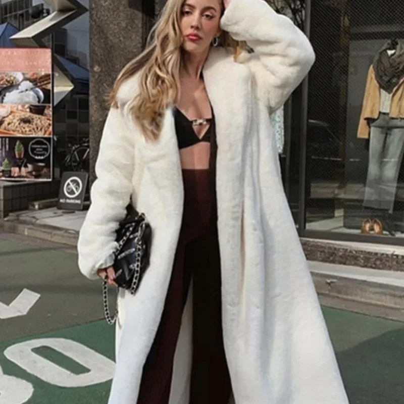 Faux Fur Coat Autumn and Winter Faux Rabbit Fur Coat Women's Extended and Thickened Warm Plush Coat