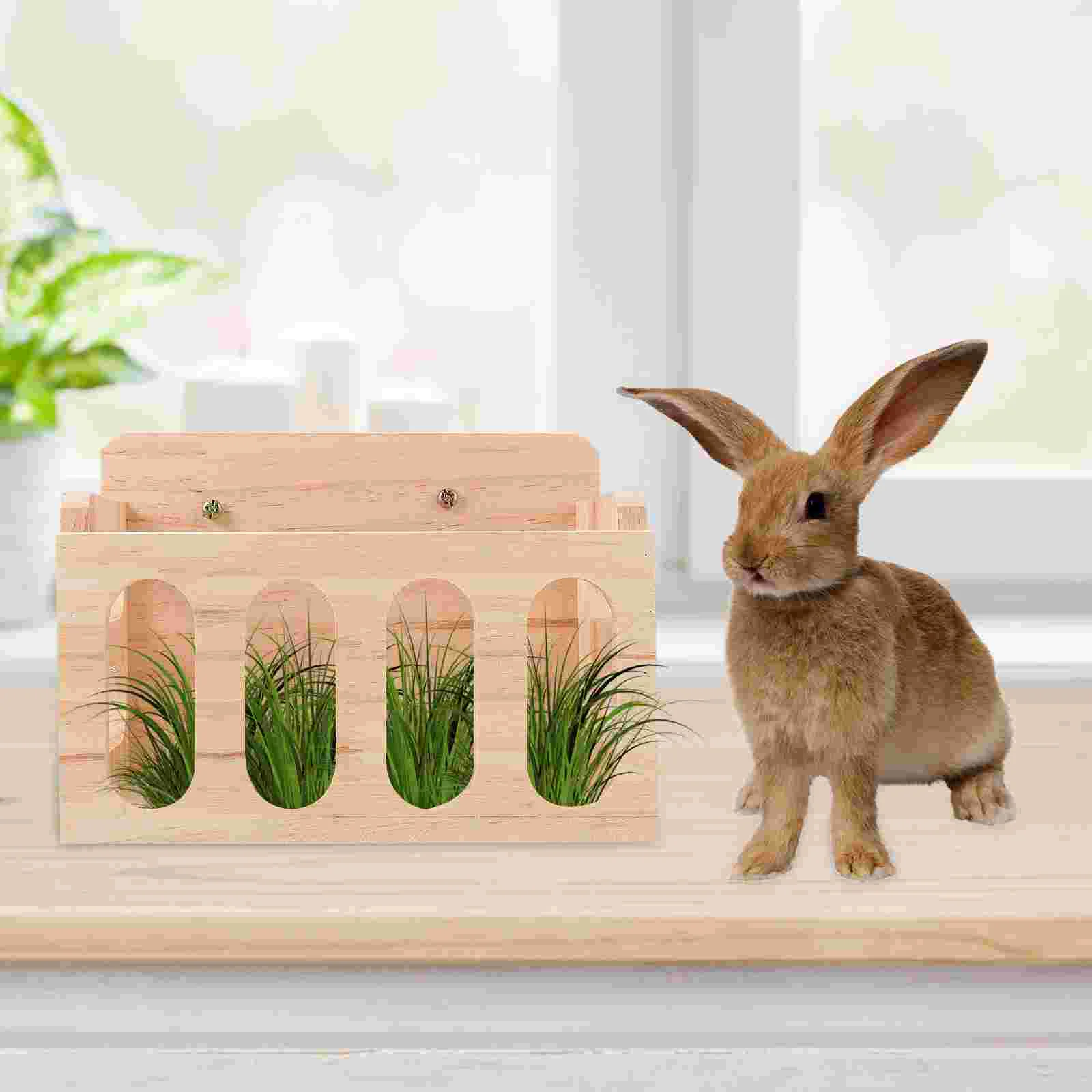 

Rabbit Grass Stand Guinea Pig Feeder Bunny Pet Wooden Bowl Small Animal Rack Bunnies