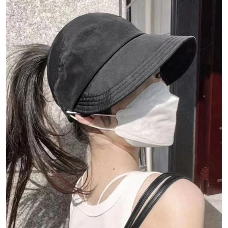 Foldable Wide Brim Ponytail Sun Hat Drawstring Adjustable Cap Summer Quick-dry Visor Fisherman Cap For Women Beach Hat Summer