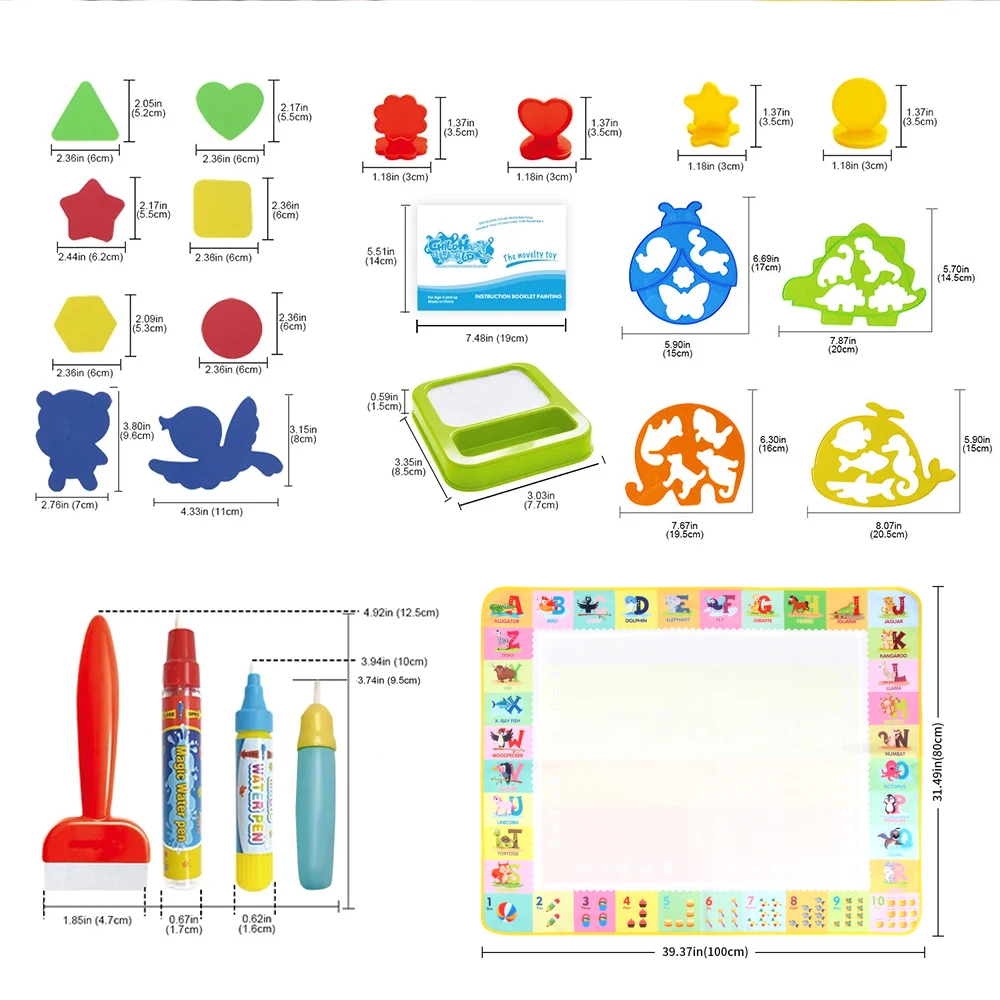100x80CM Magic Water Drawing Mat Coloring Doodle With Reusable Magic Pens Montessori Painting Board Educational Toys Kids Gifts 2