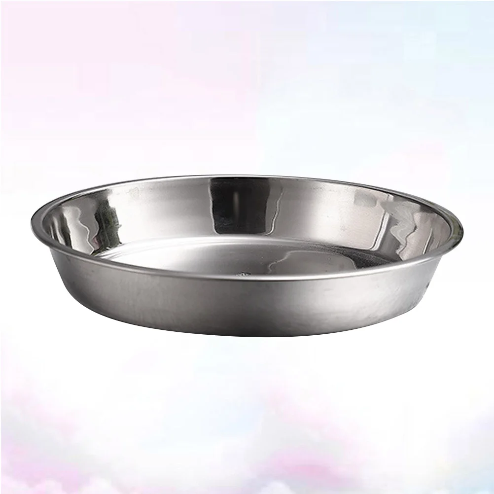 Stainless Steel Non-magnetic Flat Round Plate Portable Dish Plate Flatware Cake Baking Pan (24CM/26CM/27CM/28CM, baking pan