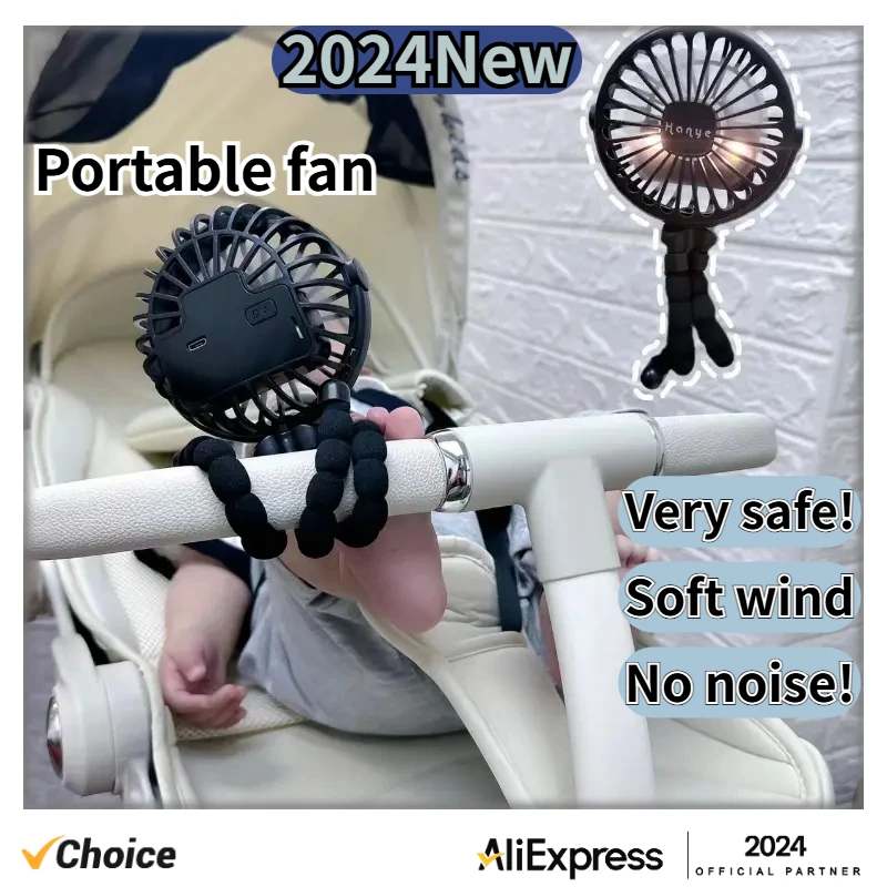 

New Baby Stroller Fan Safe Hand Held Rechargeable USB Folding Fans Mini Ventilator Silent Table Outdoor phone holder neck fan