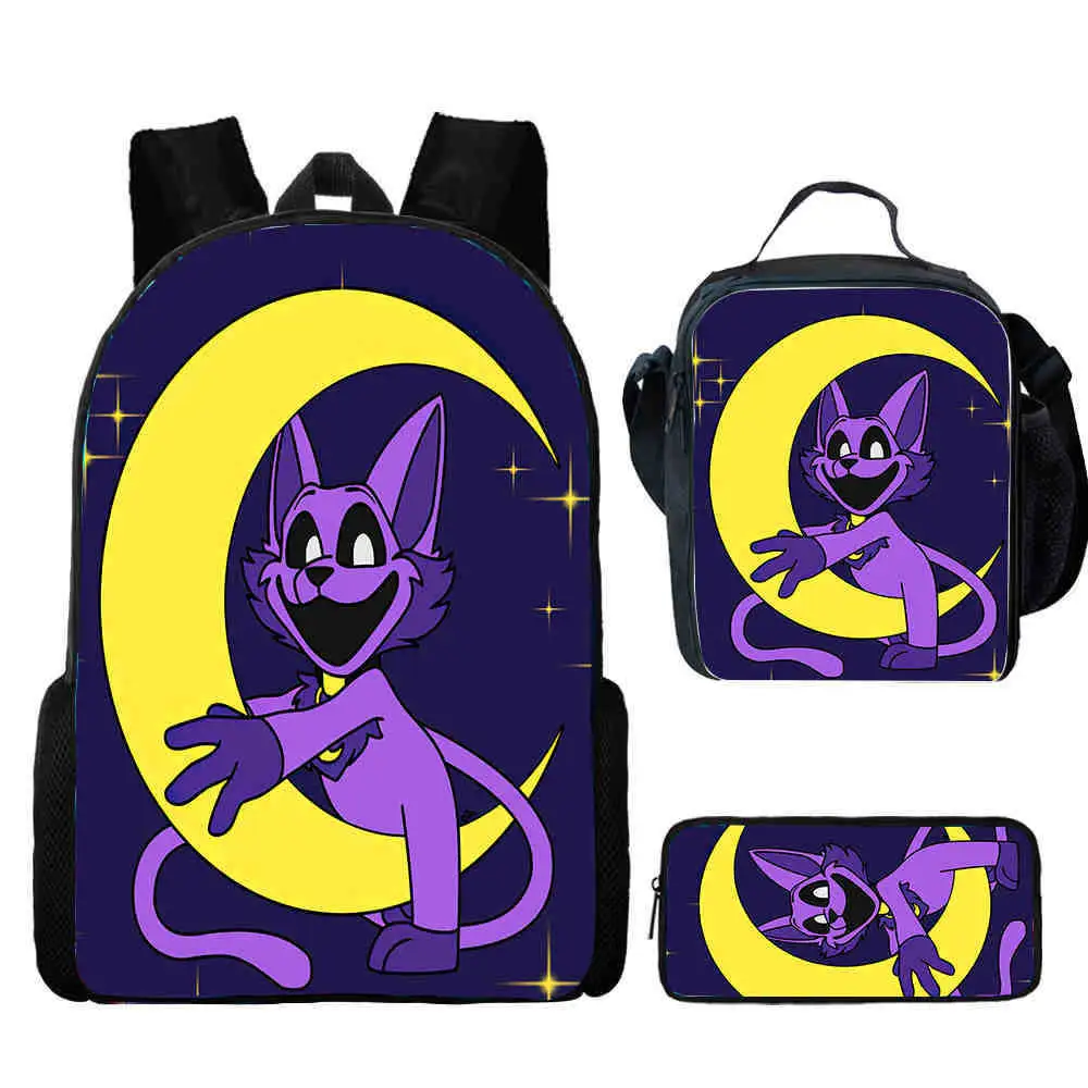 

3Pc set Smiling Critters School Bag For Boy Girls with Pencil bags Cartoon Children Backpack ,Amine Game School Backpack